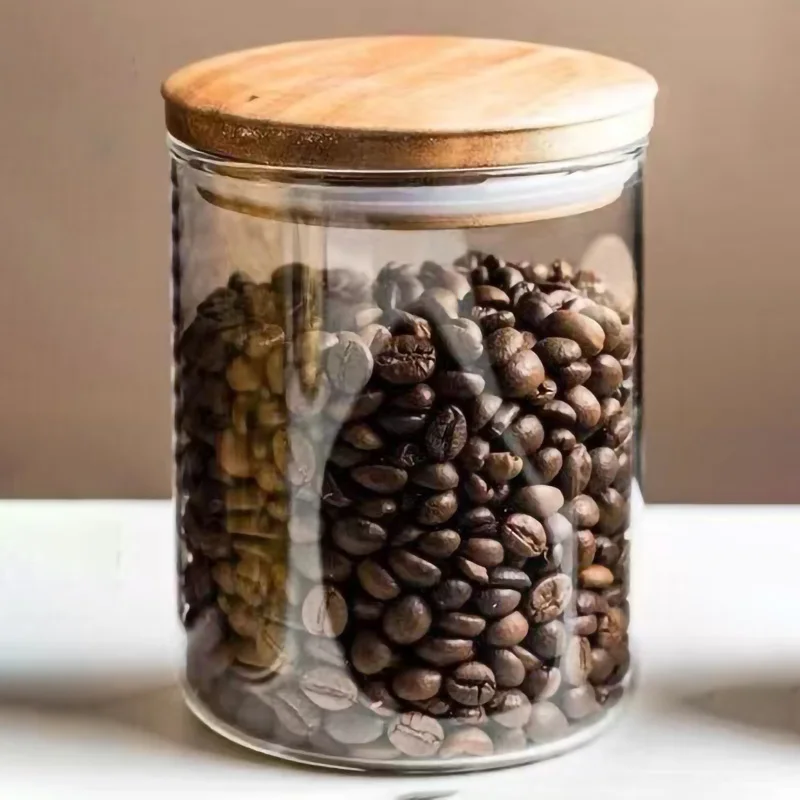 Mini Wooden Lid  Glass Coffee Beans Airtight Canister Portable Food Storage Container Candy Jar Tea Canister 100ML