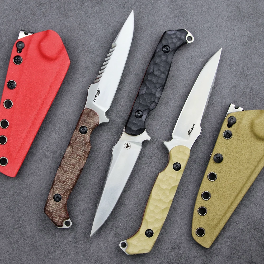 Фото LENGREN LR-869 EDC Тактические фиксированные боевые лезвия, лезвие Full Tang 14C28N Стальные обратные зубцы G10/льняная ручка Оболочка из кайдекса №4