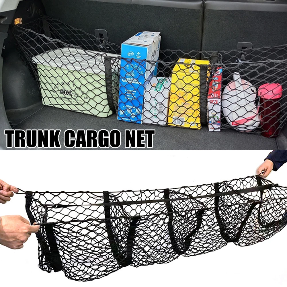 

3 or 4 Pockets Cargo Net Stretchy Trunk Storage Organizer Net Heavy-Duty Luggage Holder with Mount Kit for SUV Pickup Truck Van
