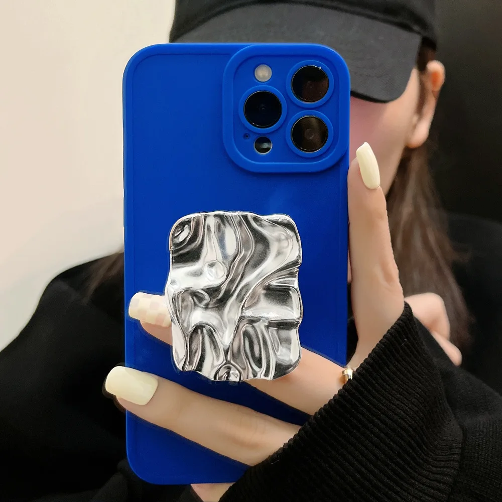 

Klein Blue Tinfoil Grip for iPhone 11 12 13 Mini Pro Max Case for iPhone Xs Max X XR XS 7 8 Plus SE 2020 Fashion Soft Cover