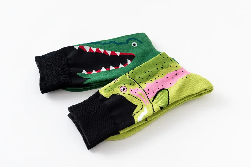 Fashion color men's socks in the tube horse striped crocodile animal series personalized couple socks images - 6