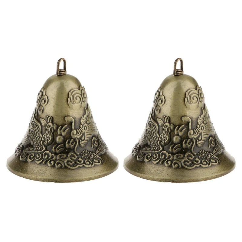 

2X Mini-Feng Shui Chinese Dragon Charm Bell And Phoenix Figure Decor