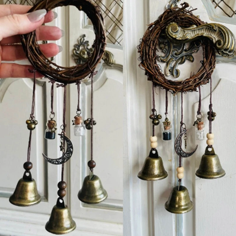 

Witch Bells Protection Door Hangers Witch Wind Chimes Wreath Handmade Hanging Witch Bells Wiccan Magic Wind Chimes For Home Door