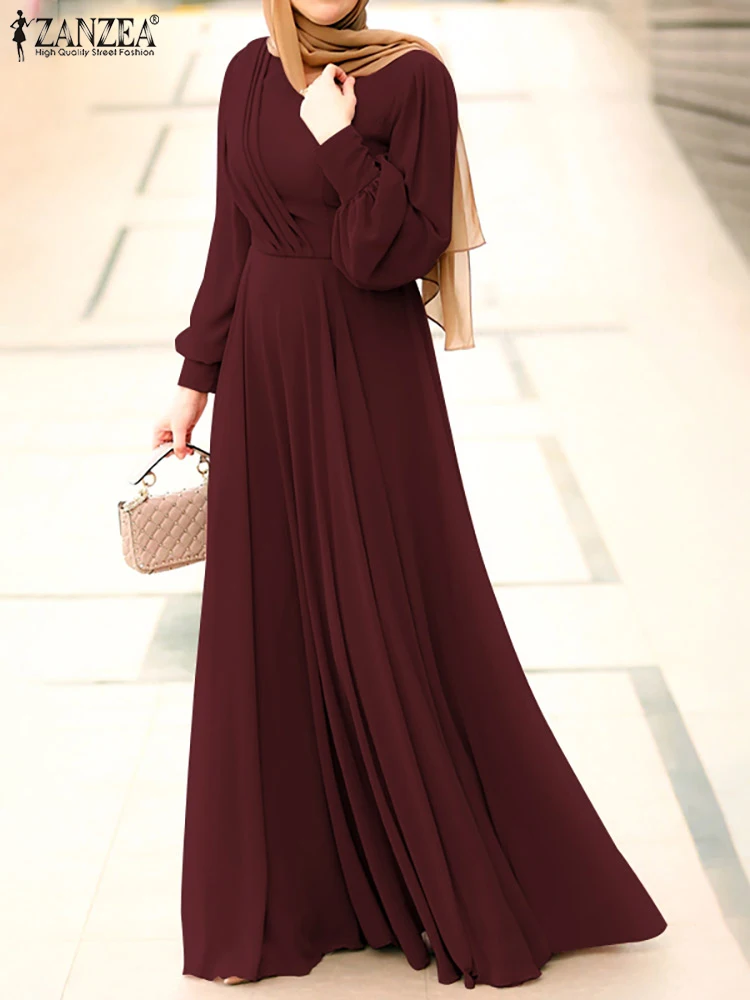 

Casual Loose Holiday Long Maxi Vestido Fashion Solid Zipper Marocain Turkish Dress ZANZEA Women Full Sleeve O Neck Muslim Dress