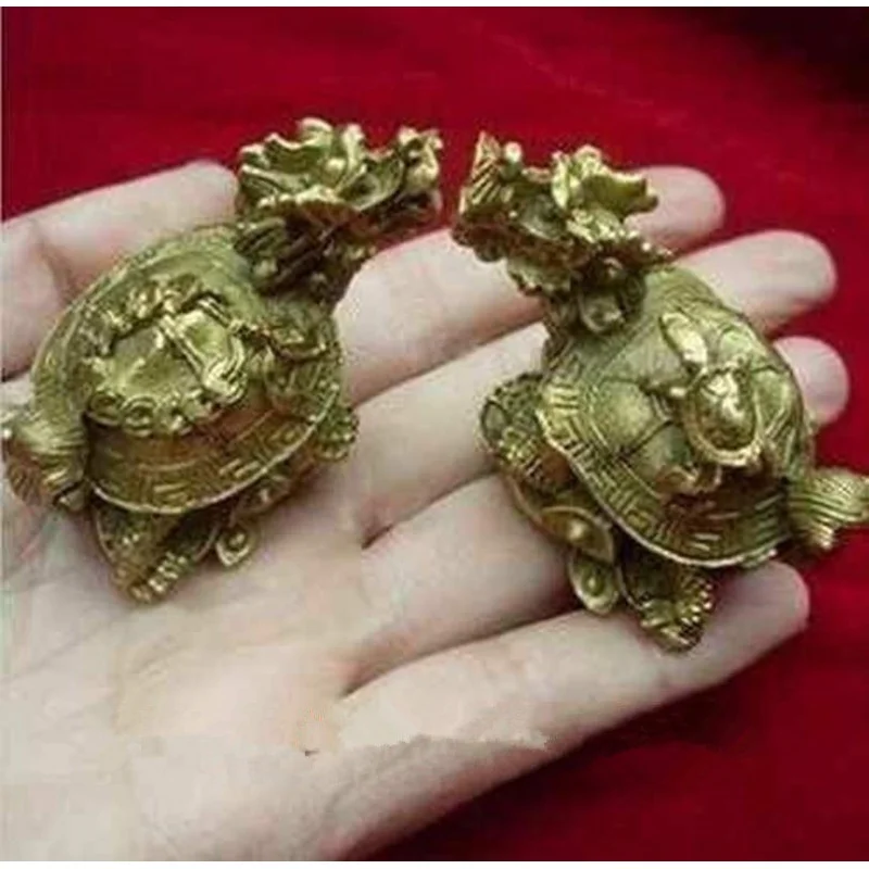 

China Rare Bronze Statue Carved Exquisite Pair of Old Dragon Turtle
