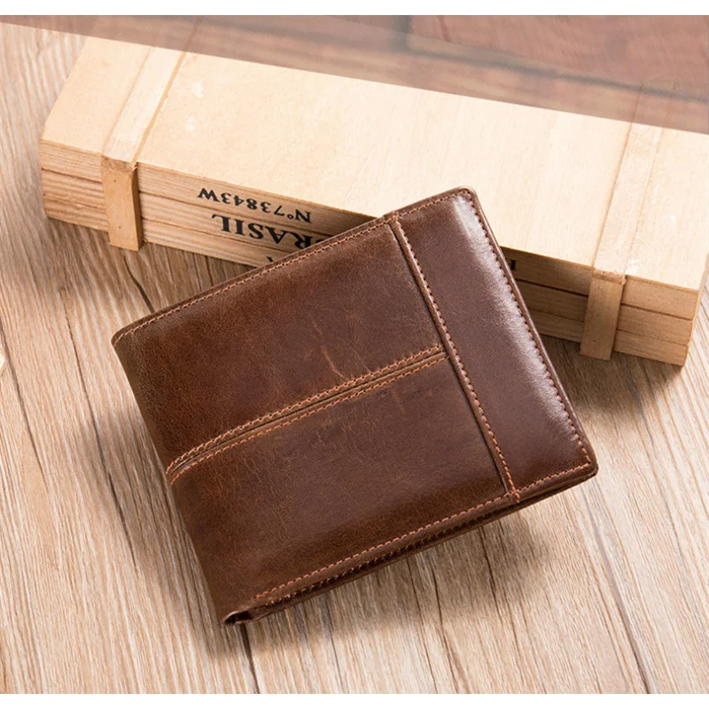 RFID Short Cow Leather Men Wallet Luxury Multiple Credit Card Holder Vintage Man Money Wallet Small Coin Purse For Male