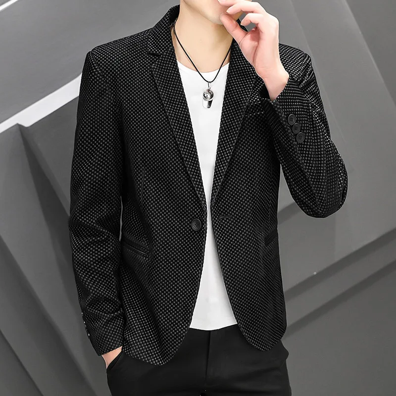 

HOO 2022 Men's New Casual Printed blazer Youth Fashion Polka Dot Suit jackets