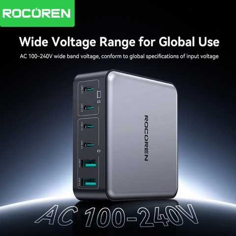 Зарядное Устройство Rocoren GaN 200 Вт PD Быстрое Зарядное Устройство USB Type C 270 Вт USBC-станция 6-в-1 Для iPhone 16/15 P...