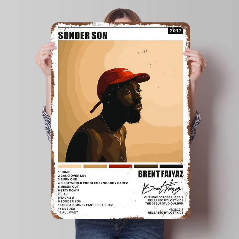 Фото Металлическая табличка-постер Sonder Son Brent Faiyaz: индивидуальный дизайн, ретро-винтажный стиль, для декора мужской комнаты, ванной, стены. №1