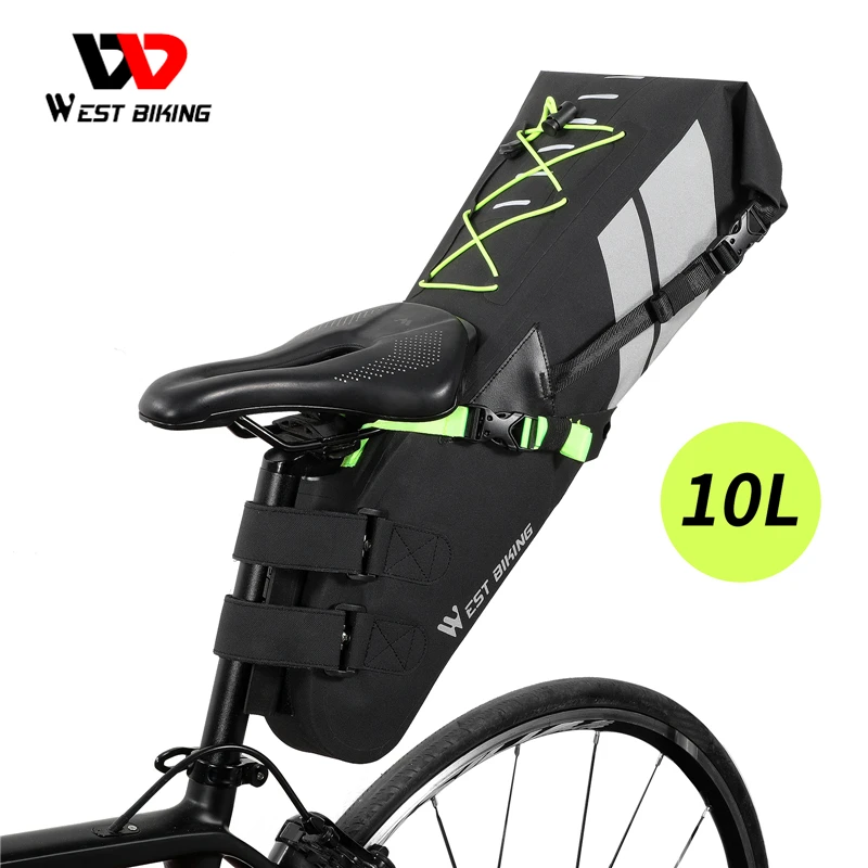 

WEST BIKING 10L 17L Bike Saddle Bag Large Capacity Foldable Cycling Bag Waterproof Reflective MTB Road Bicycle Trunk Pannier
