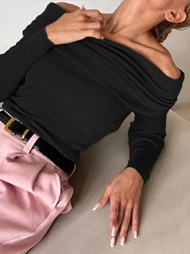 Осень-зима 2024 пуловеры модная уличная одежда сексуальные футболки с плечами