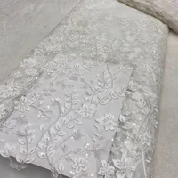 high end wedding dress 3d flower bead tube embroidery lace fabric new arrival v2087
