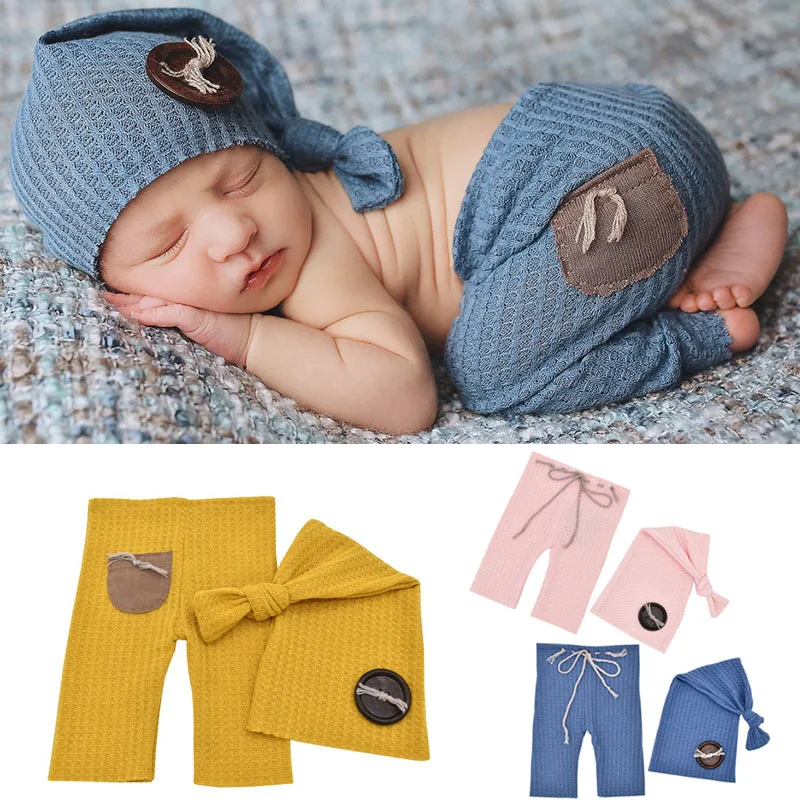 

Baby Photography Costume Trousers Hat Set 0 To 6 Months Boy Girl Mixed Birth Items Accessories for Shooting Newborn Clothes Suit