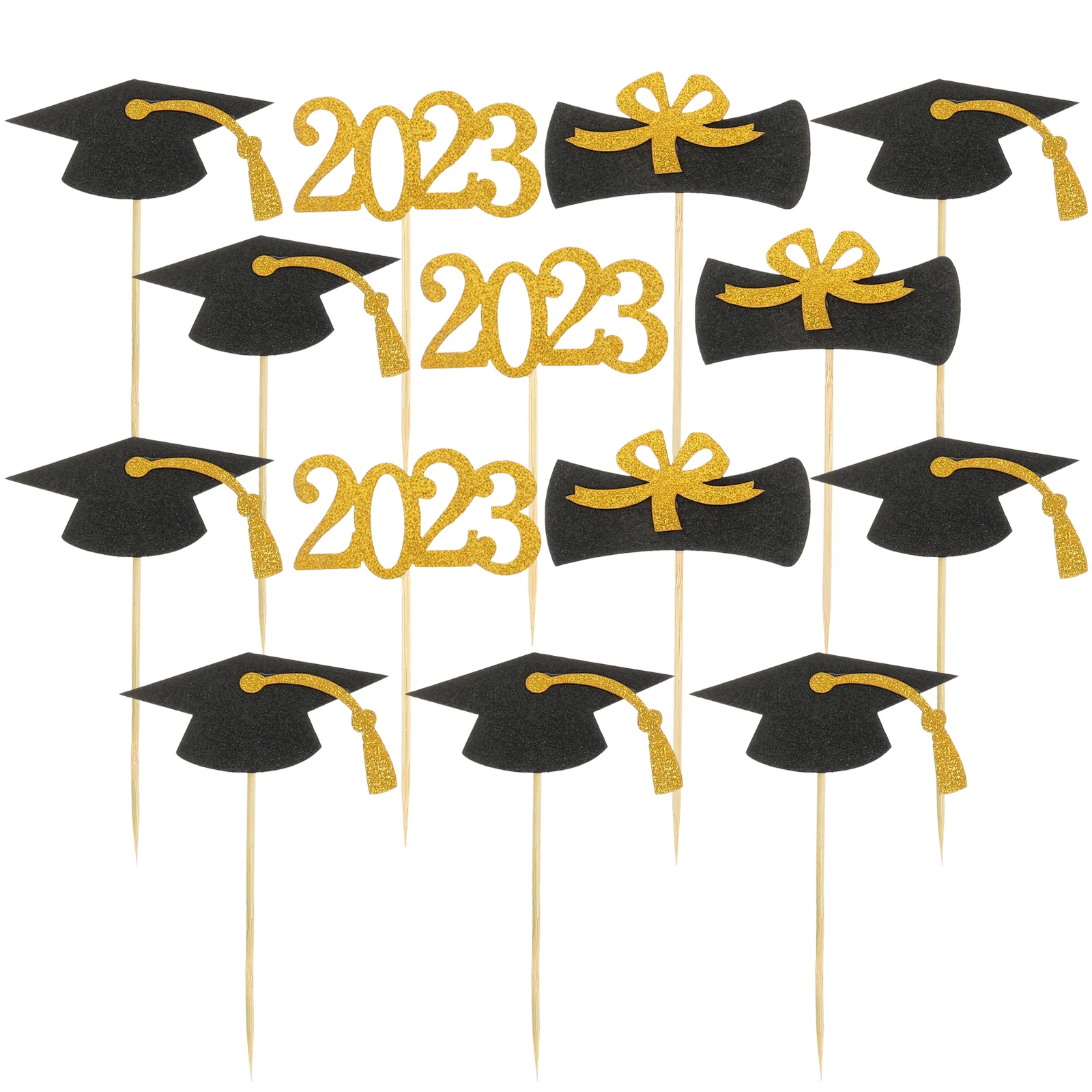 

24 Pcs Graduation Cake Insert Gold Paper Cups Picks Cupcakes Appetizer Decors Toppers Caps