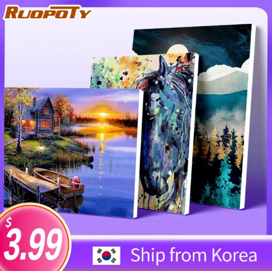 

RUOPOTY Oil Painting By Number Colorful Horse Head Drawing On Canvas Painting By Number Animal Painting Wall Decor