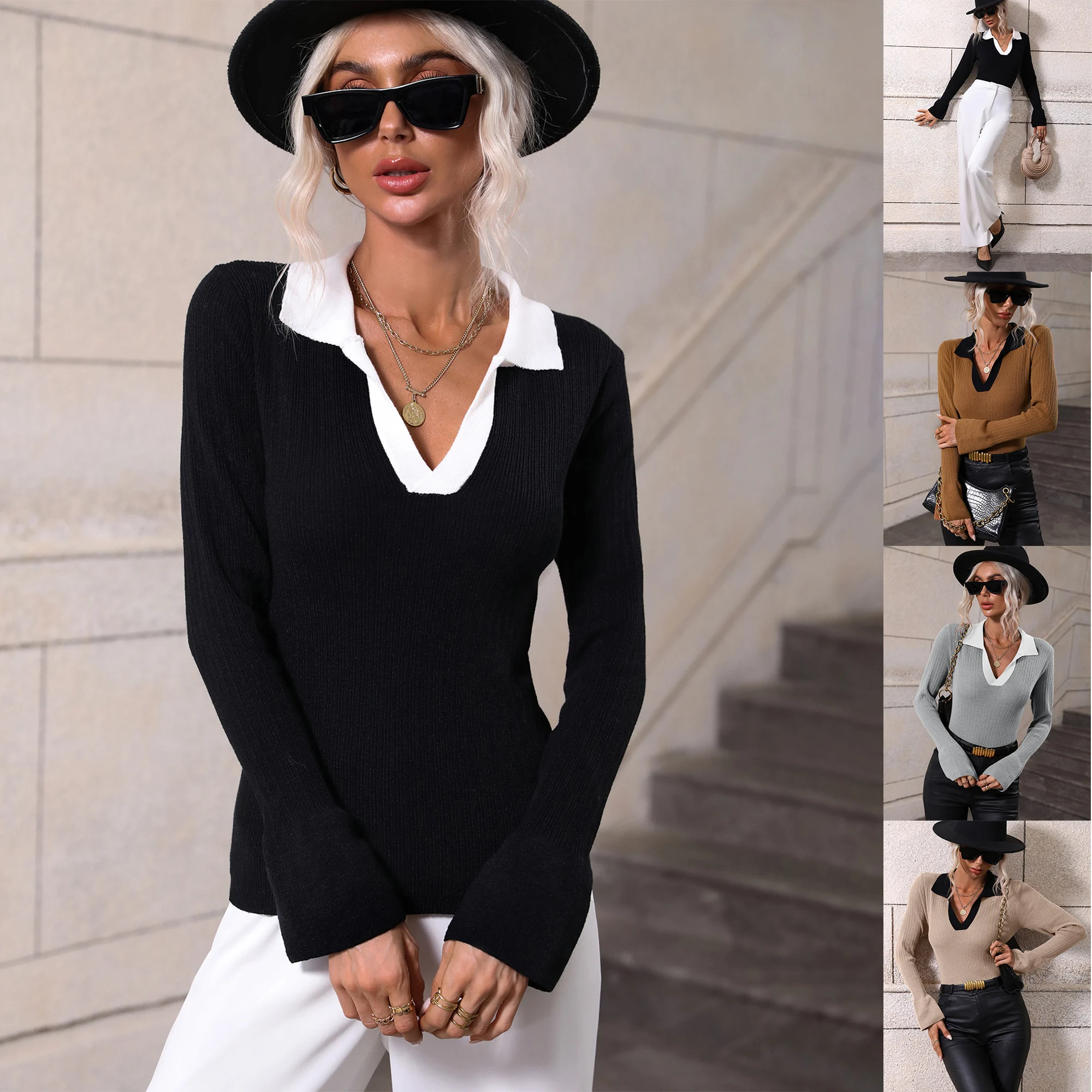 

Женский трикотажный свитер в Корейском стиле, с расклешенными рукавами