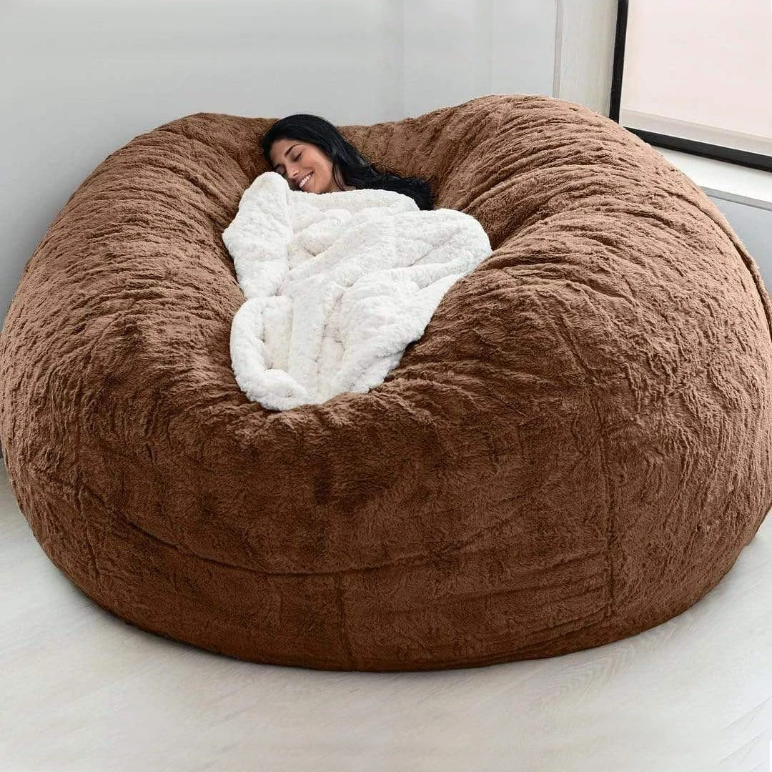 For Adult （no Filler） Furniture Big Round Soft Fluffy Faux Fur Beanbag Lazy Sofa Bed Cover