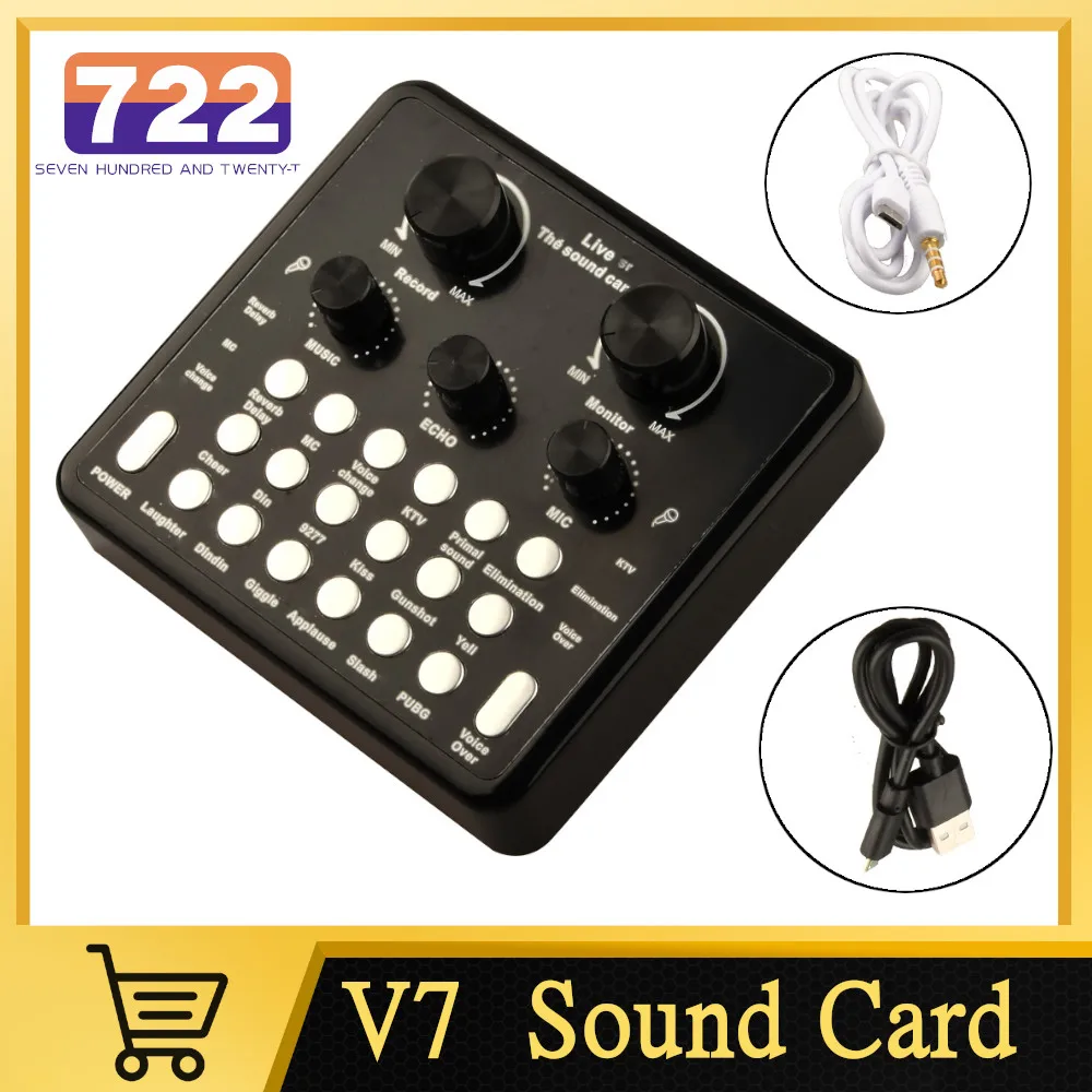 

V7 Professional Mixer Sound Card Streamer Live Broadcast for PC Phone Computer Recording DJ Equipment Audio Mixer Mixing Console