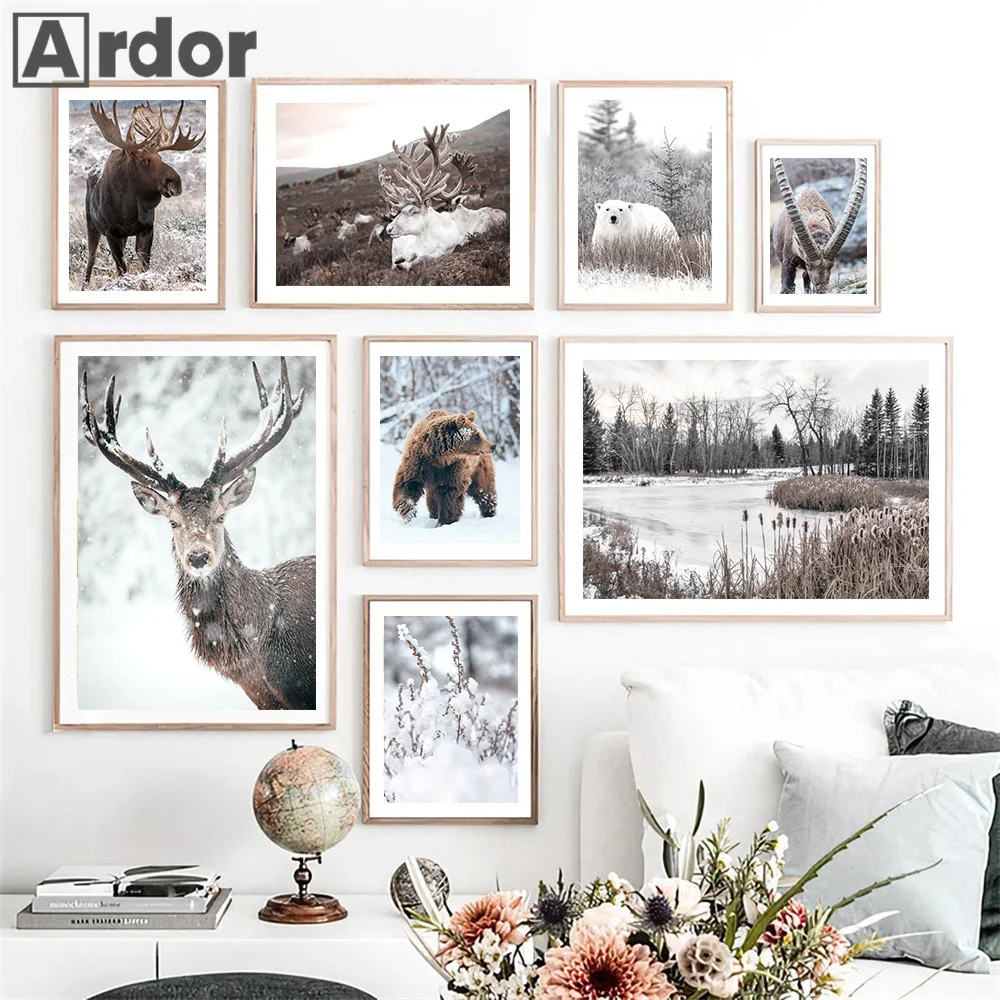 

Winter Snow Deer Polar Bear Yak Forest Reed Wall Art Canvas Painting Nordic Posters And Prints Pictures Living Room Home Decor