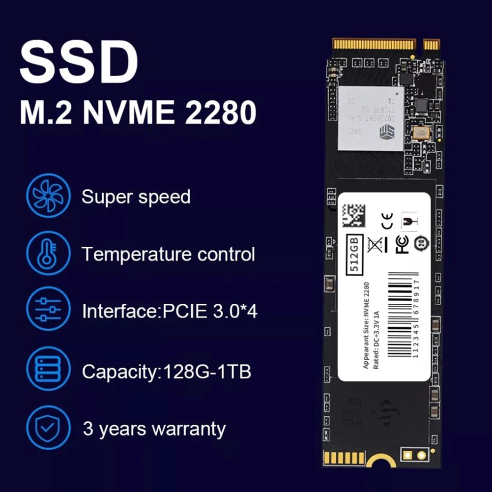 

M.2 NVME 2280 SSD 128G 256G 512G 1TB Solid State Drives 3000/2500MB/s Read and Write Speed Internal Hard Disk for Laptop Desktop