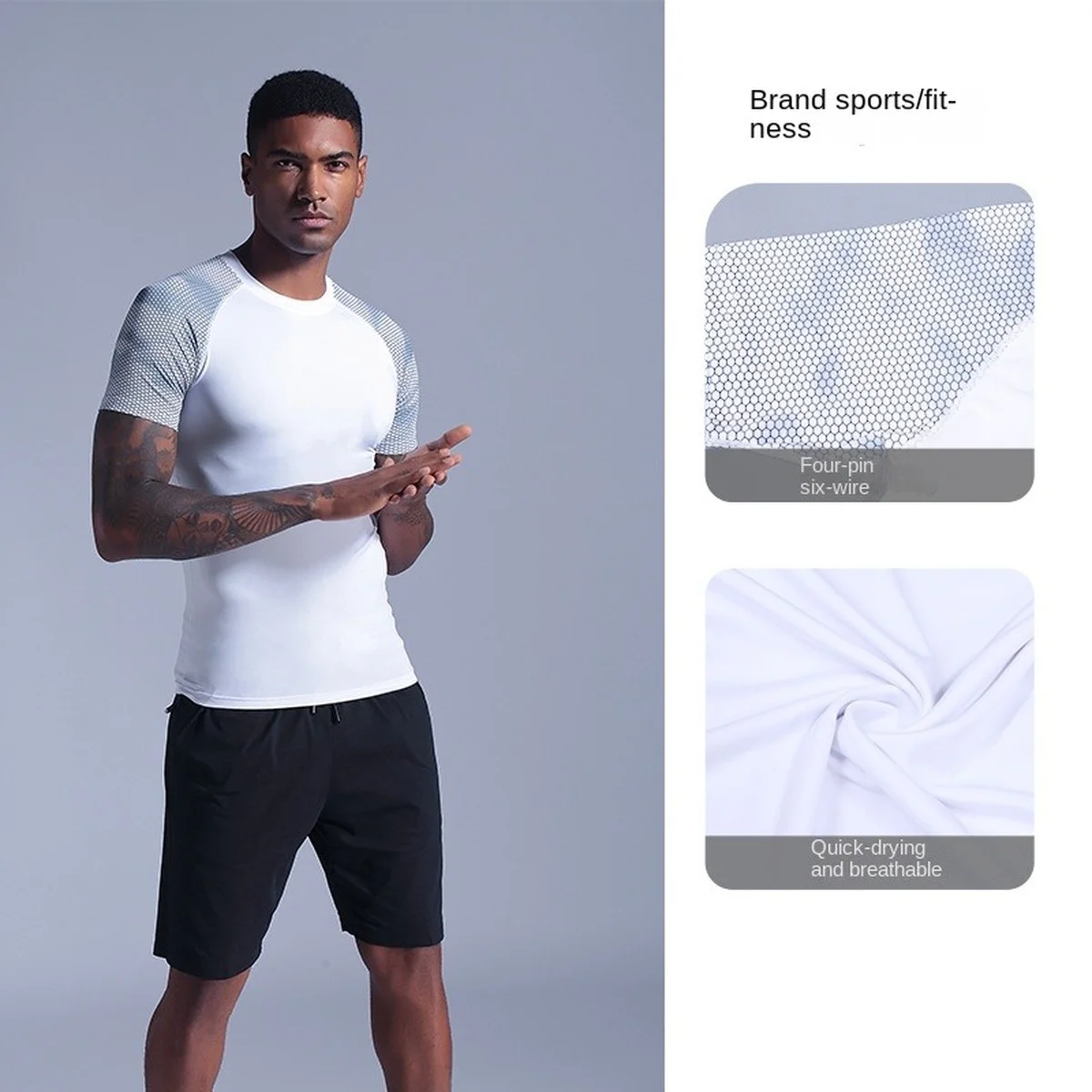 Quick-drying T-shirt Breathable Yoga Sports Fitness Tights Men's Short-sleeved Sweat-absorbing Thin Running Clothes Training