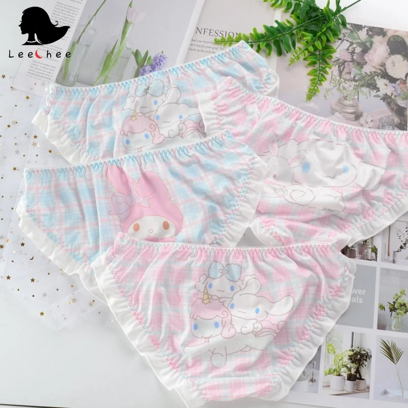 

LEECHEE Japanese Briefs Milk Silk Panty Ladies Kawaii Cartoon Puppy Bunny Underwear Anime Printing Young Girl Student Underpants