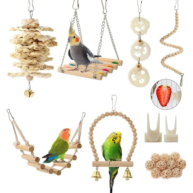 

Bird Parrot Toys Swing Hanging Bird Cage Accessories Toy Perch Ladder Chewing Toys Hammock for Parakeets,Cockatiels