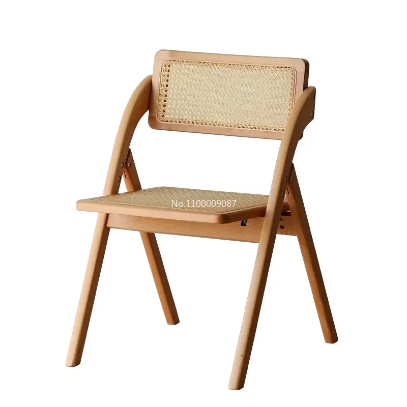 

Nordic Solid Wood Retro Rattan Chair Folding Chair Home Backrest Chair Folding Dining Chair Simple Casual Dining Chair chaise