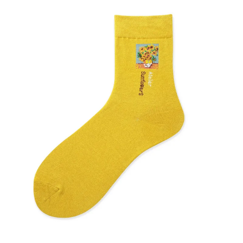 Retro Artistic Abstract Socks English Art Oil Painting Series Van Gogh Socks Personality Female Middle Tube Cotton Socks