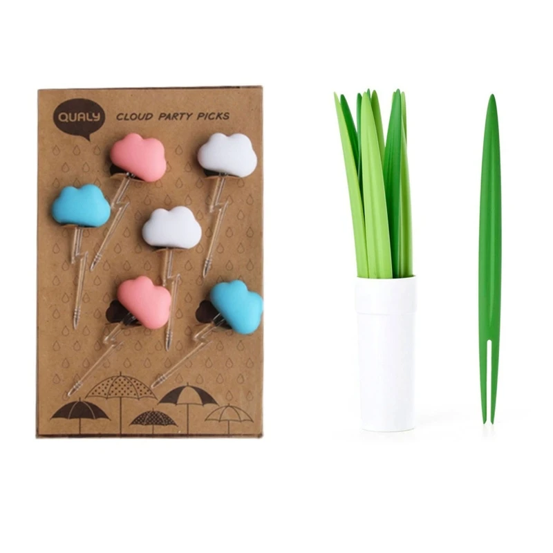 

Набор из 6 предметов, вилка для фруктов в форме облака/бамбукового листа, милая Десертная Вилка для закусок