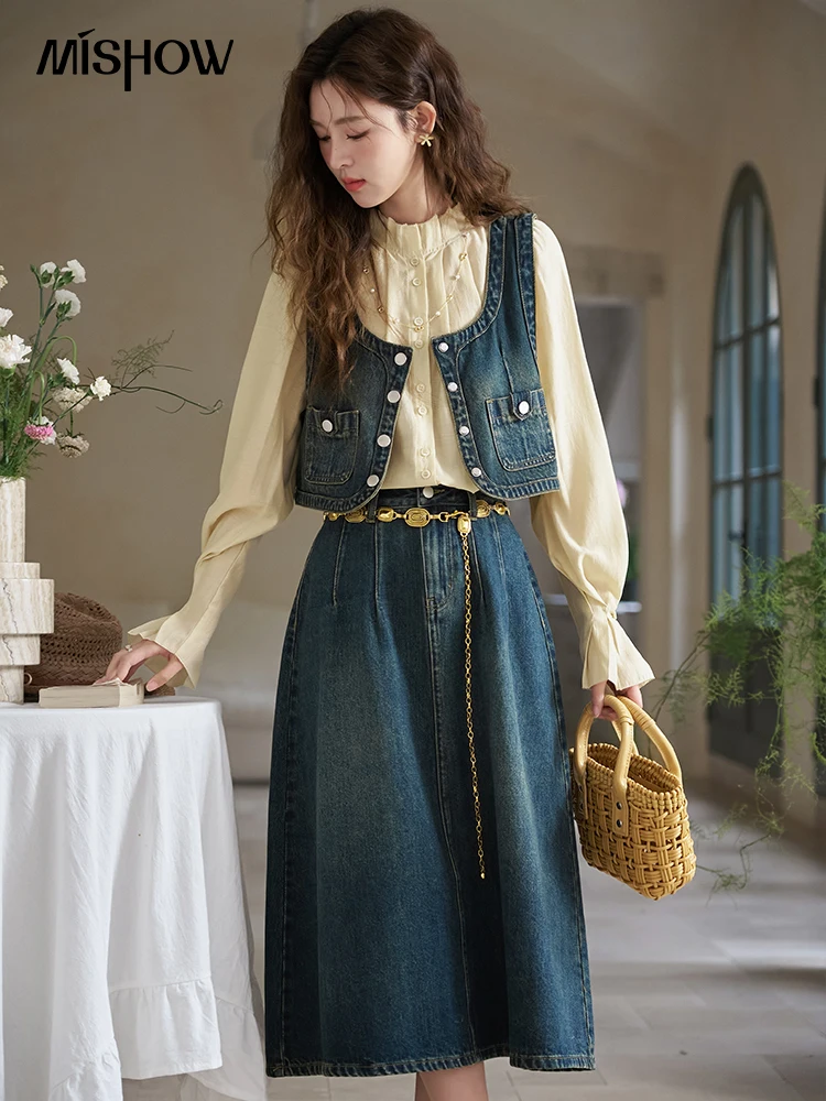 wa francuska многослойный джинсовый модный комплект MISHOW в стиле ретро отдельно для