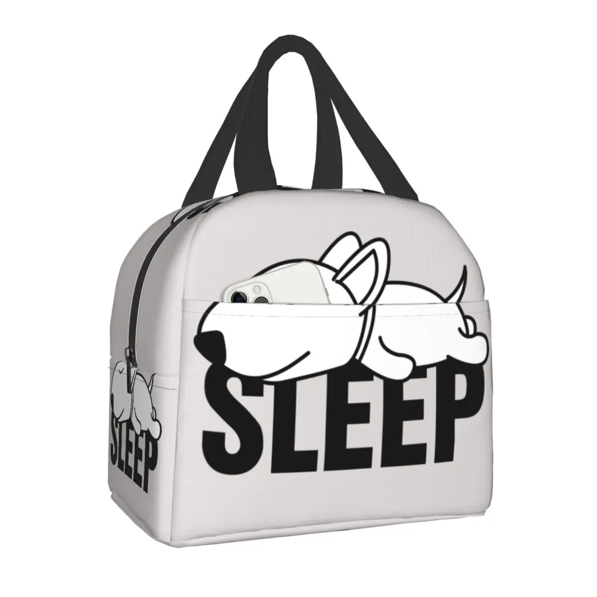 Sleep Bull Terrier Dog Portable Lunch Box Women Multifunction Thermal Cooler Food Insulated Lunch Bag Kids School Storage Bag