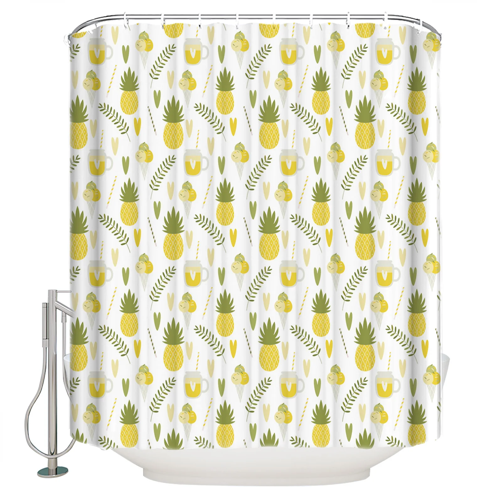 

Pineapple Ice Cream Leaves Shower Curtains Bathroom Shower Curtain Set with Hooks Polyester Fabric Shower Curtain Bath Decor