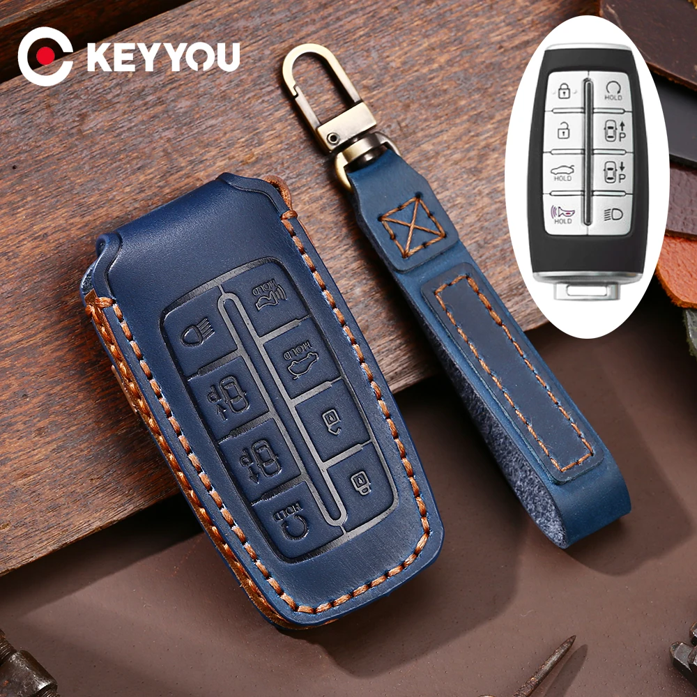 

Чехол KEYYOU из натуральной кожи с дистанционным управлением для автомобильного ключа для Hyundai Genesis G80 GV70 GV80 L697