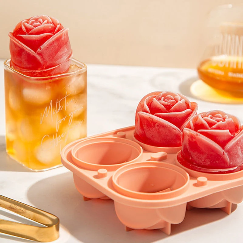 

4-Hole Rose Ice Tray Silicone Mold Newest Styles DIY Creative Peach Ice Ball Ice Cube Mousse Cake Ice Box Bake Silicone Tool