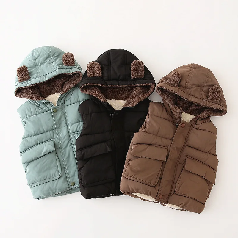 

12months Girls Solid Costume Children To Kids Hooded Vest Jackets For Baby 4years Winter Vests Coat Clothing Boys Christmas Warm