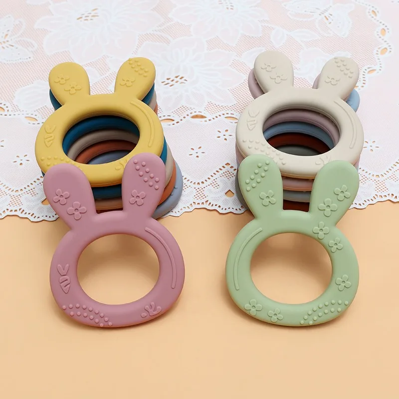 kreskówka królik dziecko miękki silikonowy gryzak pierścień BPA Free noworodka do żucia zabawka sensoryczna Food Grade maluch ząbkowanie