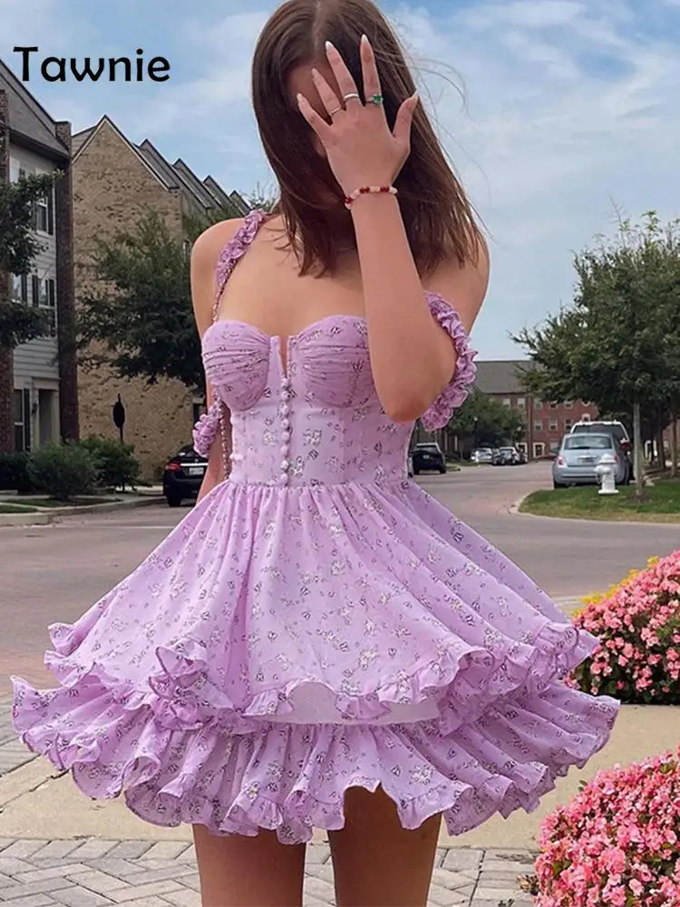 

Женское мини-платье на бретелях-спагетти Tawnie Y2K с цветочным корсетом, сексуальные повседневные платья с открытой спиной, летние пляжные нар...