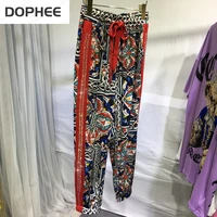 side hot drilling female sweatpants large size elastic waist bohemian style printing sports pants 2022 new summer long trousers