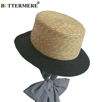 buttermere womens straw hats beige bowknot lace up sun hat female patchwork casual elegant bucket caps hawaii summer beach hat