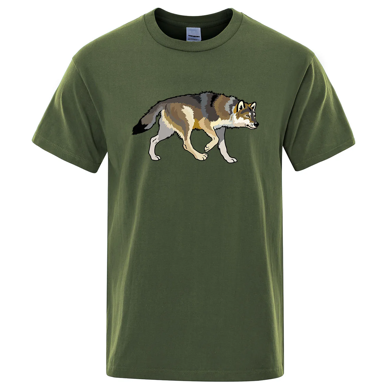 

Funny Wolf Pattern Men T-Shirt Fashion Loose Short Sleeve Shirt Cotton Summer Breathable T Shirt Casual Mens Street Tee Tops
