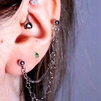 2pc stainless steel ear piercing earrings chain helix earring 20g 16g pierc barbell cartilage studs ear ring punk jewelry korean