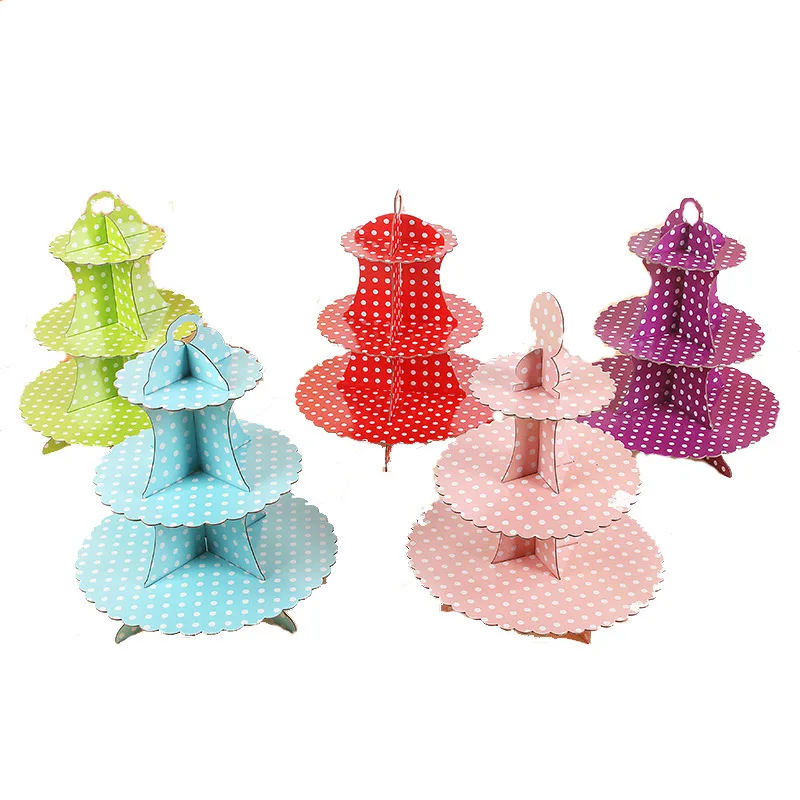

Wholesale Cardboard Christmas 2 3 Tier Paper Cake Stand Lace Polka Dot Cupcake Holder Party Decoration Cake Paper Stand