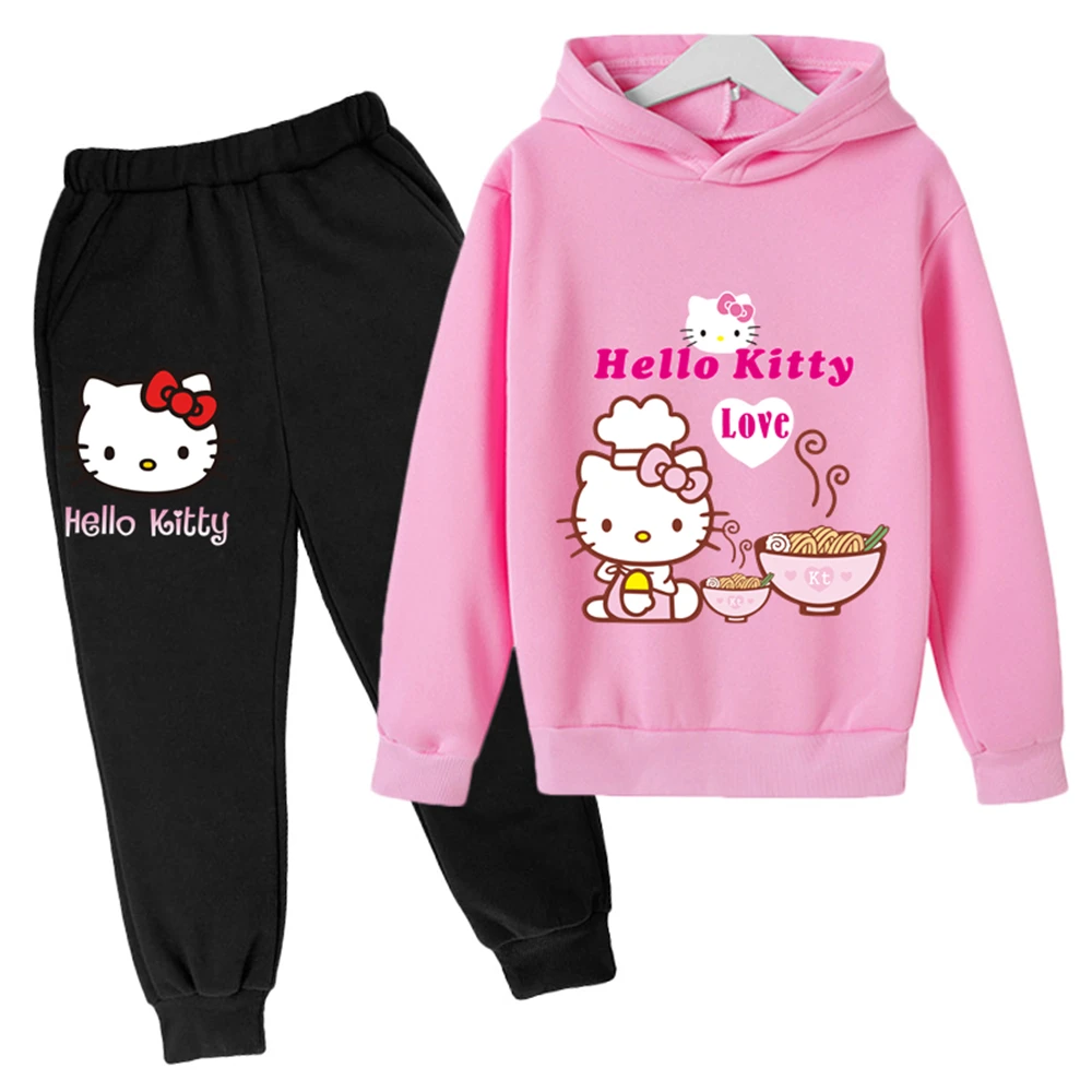 

2-14Y Clothing For Girls And Boys Hello Kitty 2022 Jogging Suit Youth Hoodie Children Sports Hoodie + Pants Clothing Cotton Suit