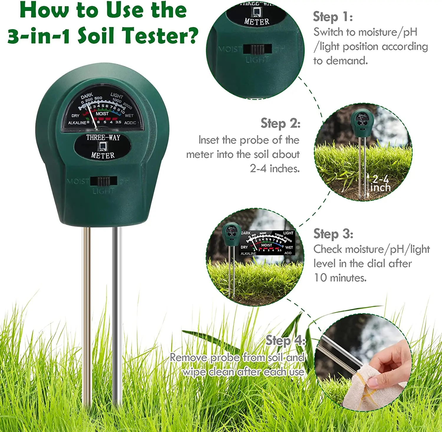 3 в 1 анализатор влажности и PH для домашних растений