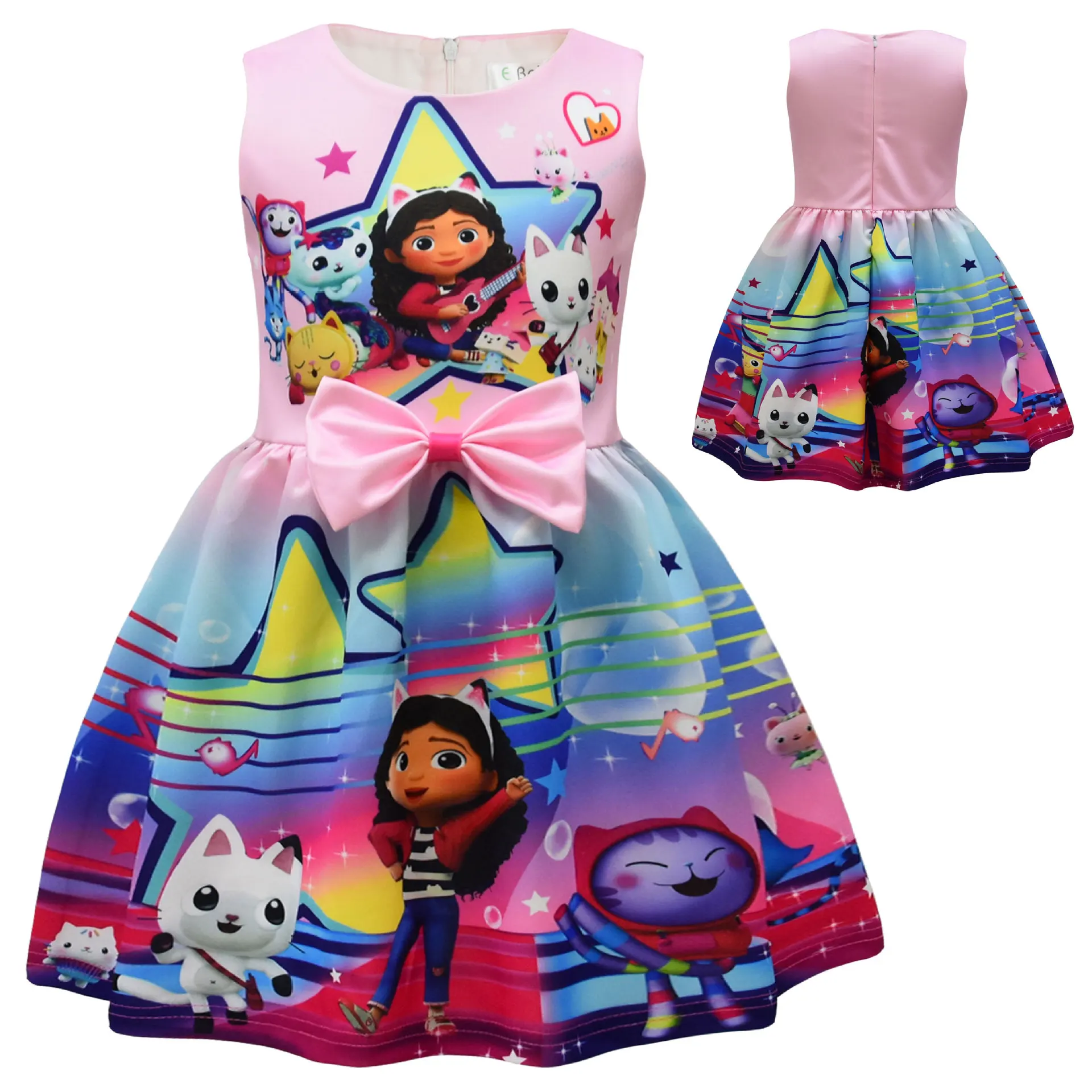 

Gabby Cats Cartoon Dress Costumes Kids Summer Sleeveless Vestidoes Baby Girl Bow Princess Dress Wedding Party Birthday Clothing