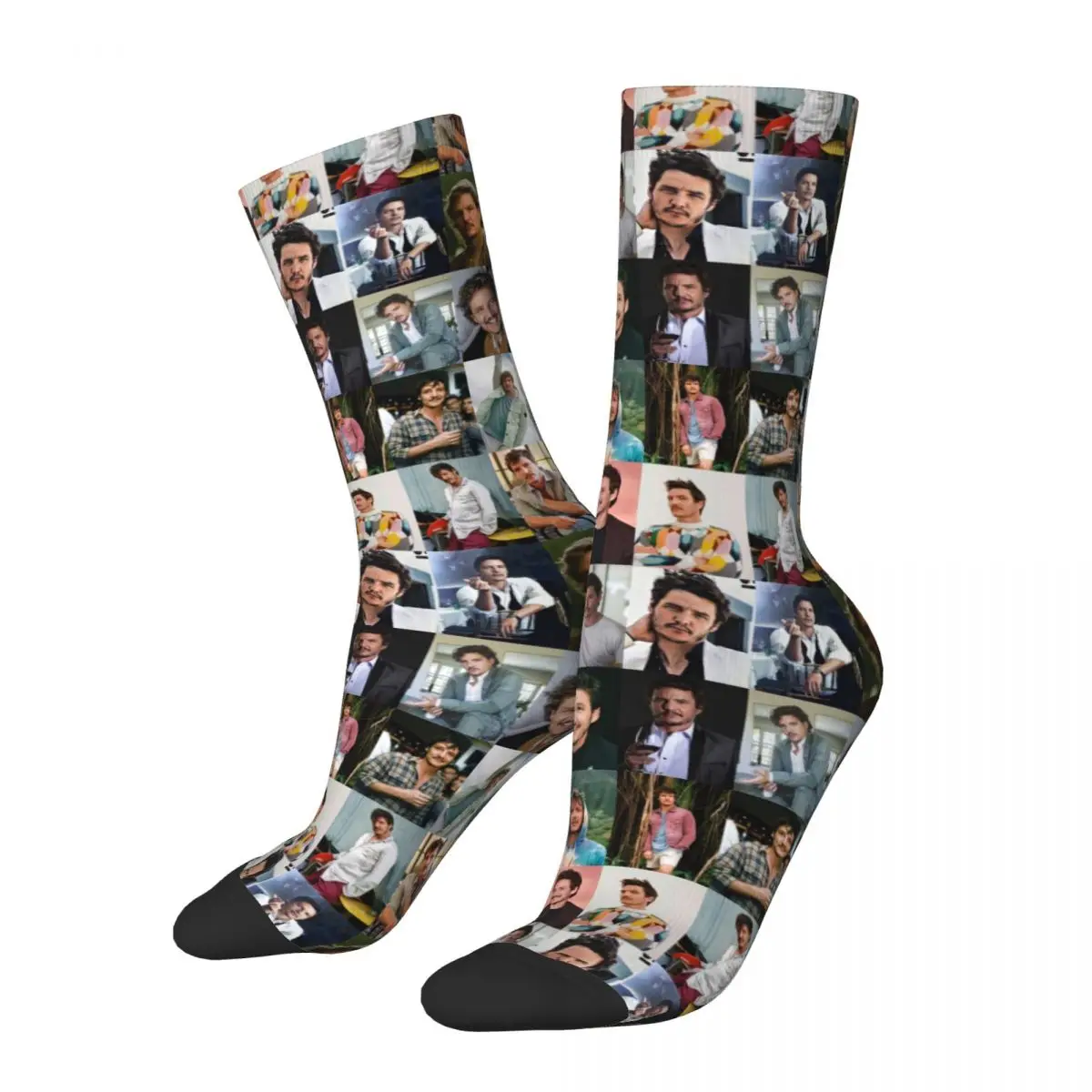 

Casual Pedro Pascal Actor Collage Basketball Socks Polyester Crew Socks for Unisex Non-slip