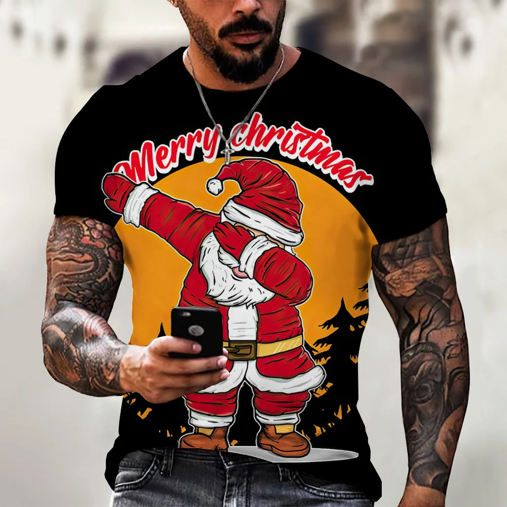 

Men's Christmas T Shirts 3d Funny Santa Claus Print Oversized Tops Tee Shirts Summer Holiday Casual O-neck Male Harajuku Clothes