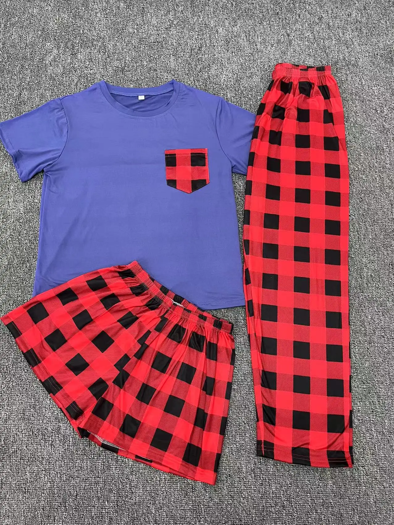 Womens Pajamas Sets Plaid Pyjamas Famale Pijamas Loungewear 3 Piece PJ Set Sweatsuits Sleepwear Nightwear Homewear