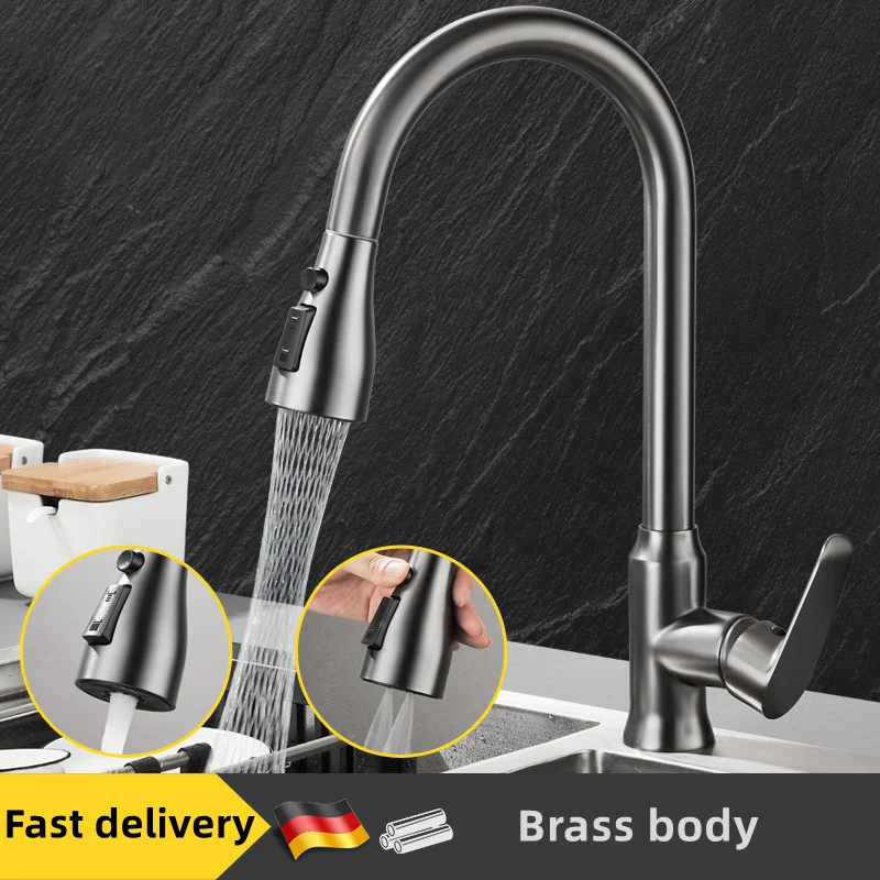 

Brushed Nickel Kitchen Faucet Single Hole Pull Out Kitchen Sink Mixer Tap Stream Sprayer Head Mixer Deck Mounted Hot Cold Tap